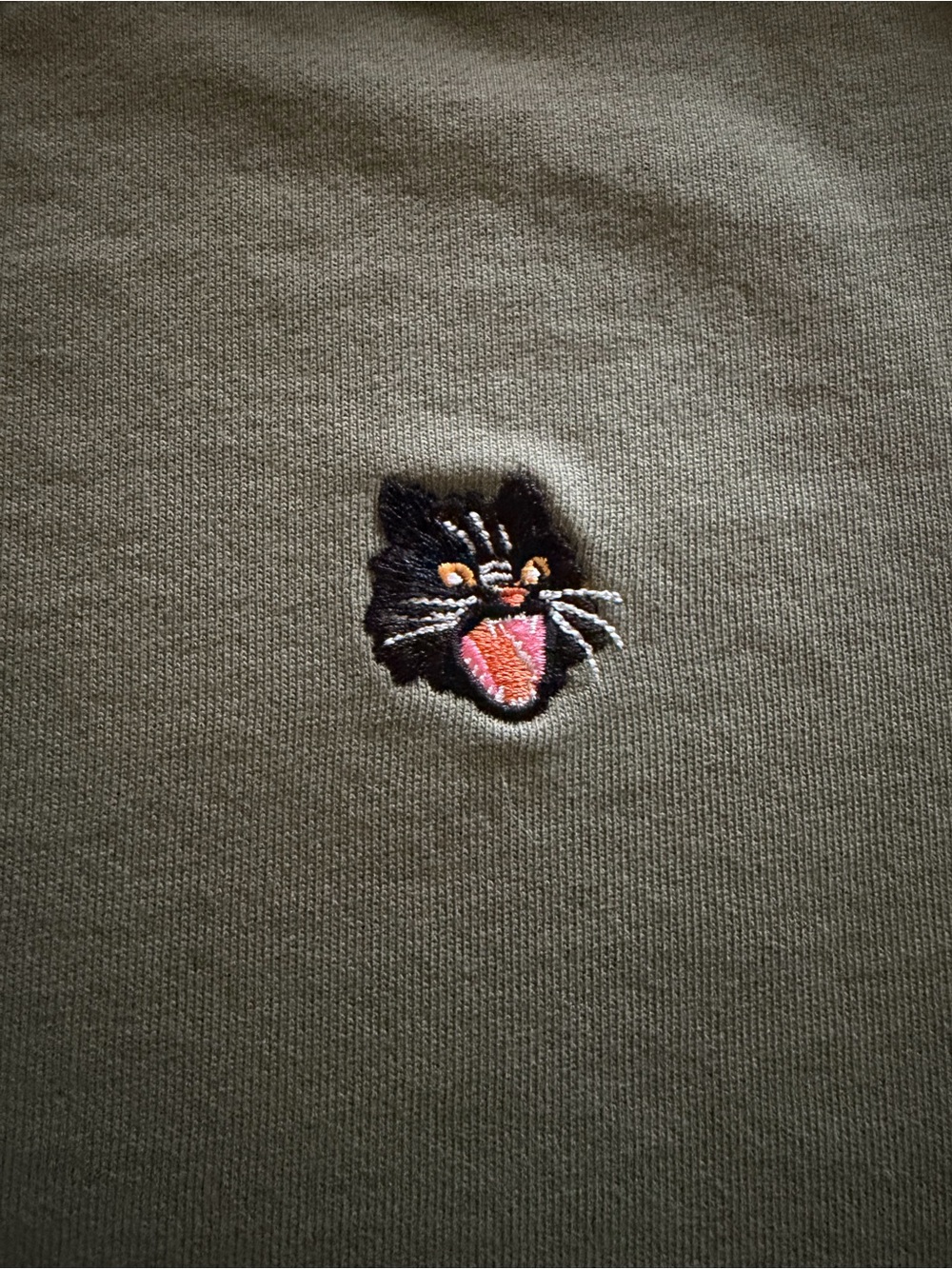A DAM-Green crewneck sweatshirt with embroidered black cat-small - Picture 2 of 6